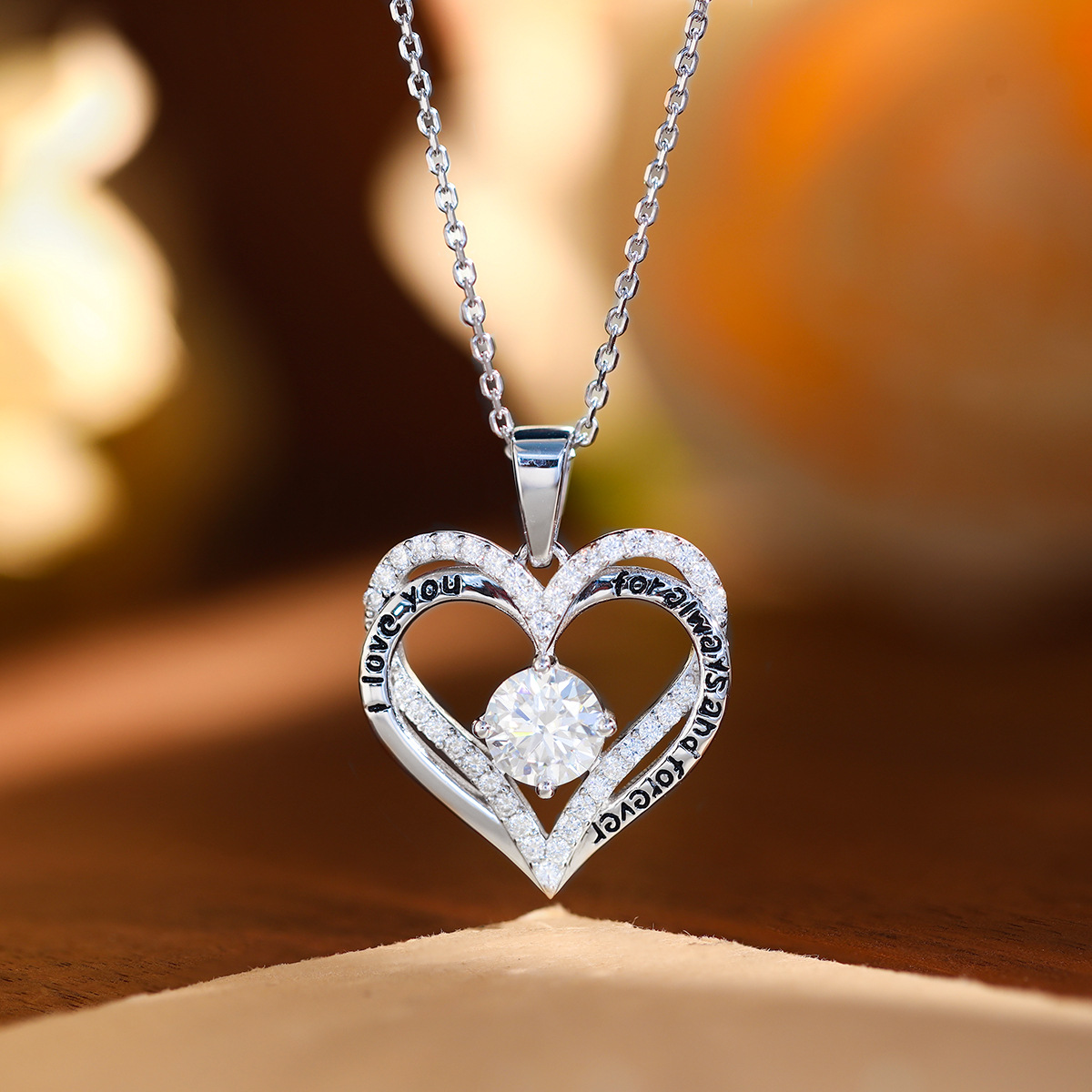 Fashion 1CT Moissanite Heart Jewelry Set S925 Sterling Silver 18K Gold Plated Hollow Double Layer Necklace Earrings Set Sparkling Hypoallergenic Lux