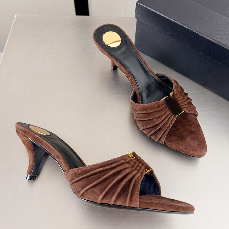 BABYLONE Mules in Smooth Leather designers classic sandals luxury womens summer sandals leather outsole middle heel sandals with logo on the upper s