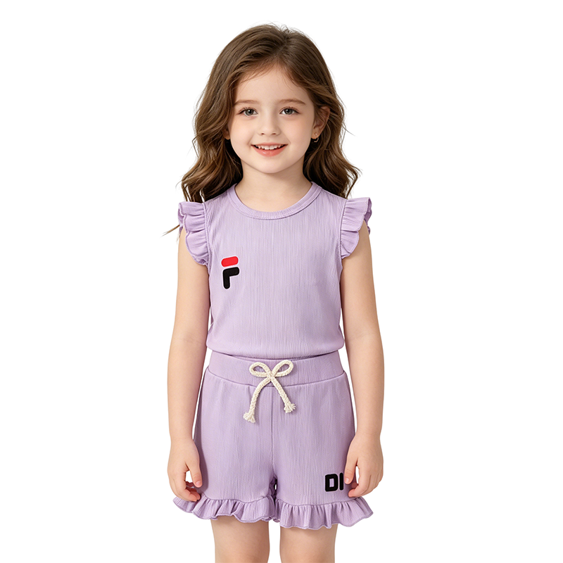 Toddler 2 Piece Summer Outfit Ribbed Ruffle Sleeveless Set Baby Boys Girl Tracksuit Letter Print Casual Children Sport Suits Kids Cl 26Y0805