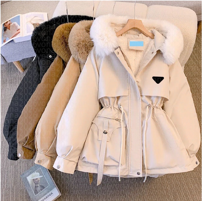 Fashion jacket Designer Down and cotton jacket Thickened and flannel Pai overcomes women's Korean version plus size warm waist hooded coat M-3X