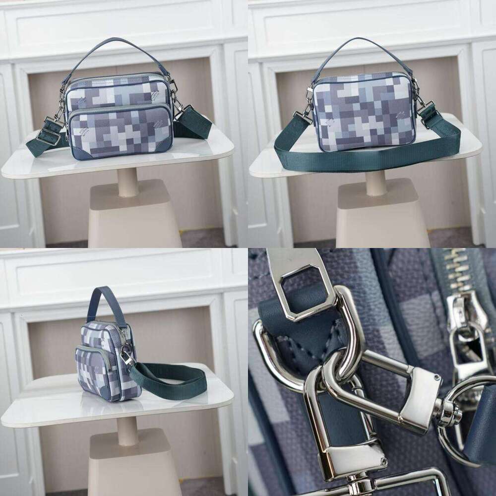 Stylish Checkerboard Print Shoulder Bag Canvas Leather Lightweight Crossbody Bag For Men-image-1105873573