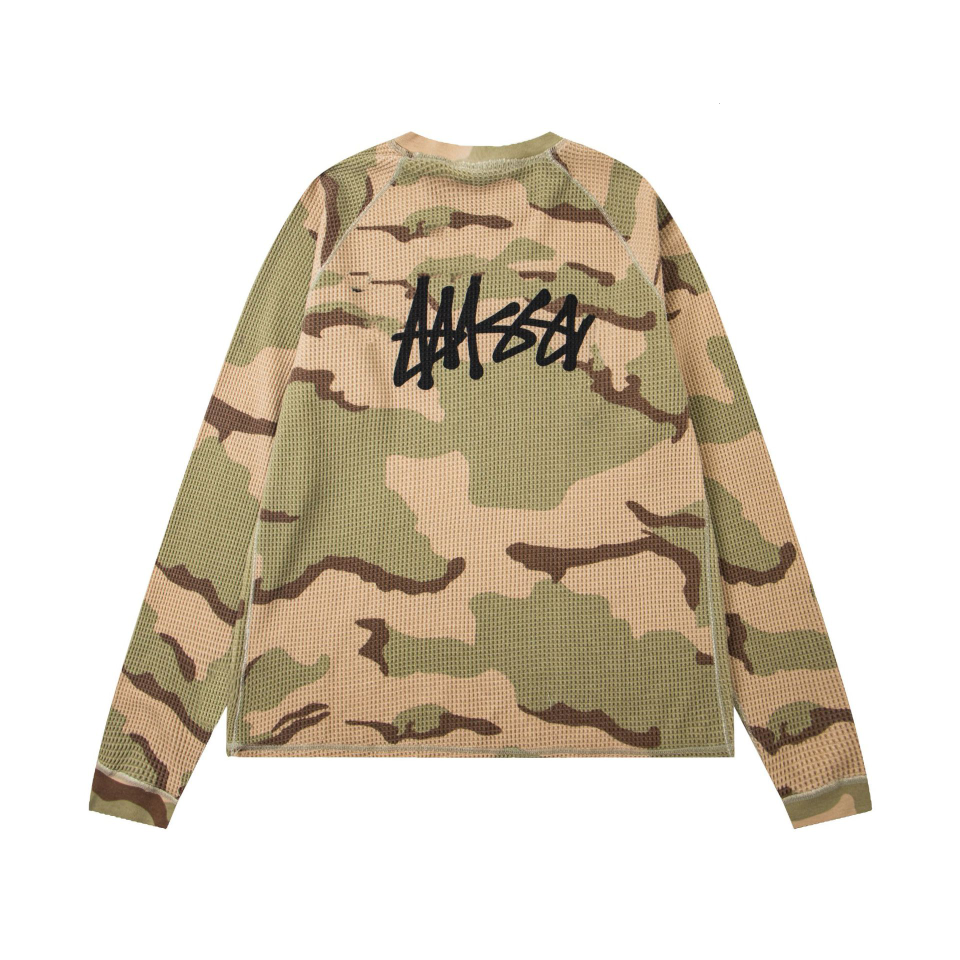 Stussytity Long Sleeve Shirt Womens Sweater Waffle Designer Leisure Shirt Colorblocking Waffle Hoodie Letter Print Round Neck Simple Stud Black 8 Ho