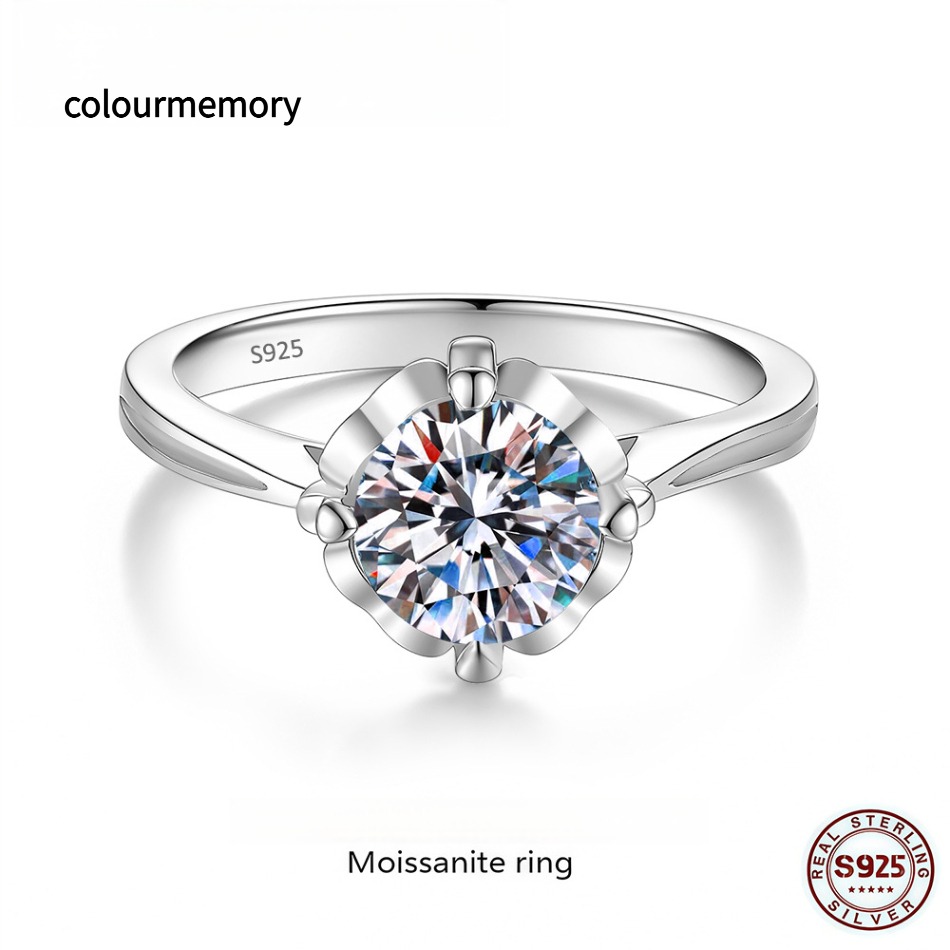 S925 Sterling Silver 1CT D Color Moissanite Ring, Four Prong Setting, Adjustable Open Band, Women Jewelry With GRA Certificate-image-1105794314
