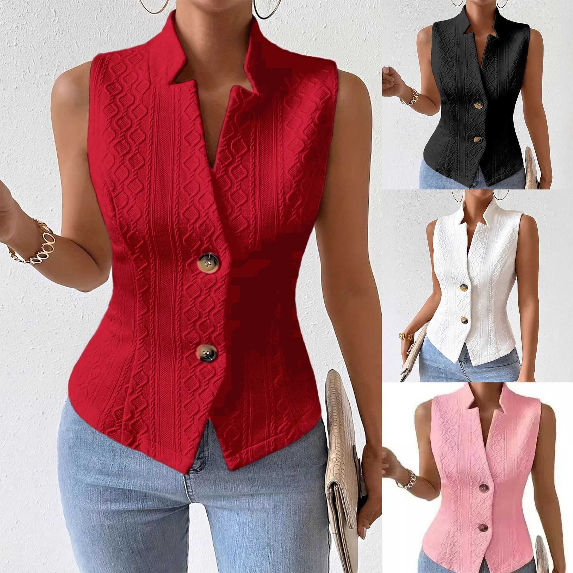 2026 Womens New Commuter V neck Button Sleeveless Vest Jacket Top for Women