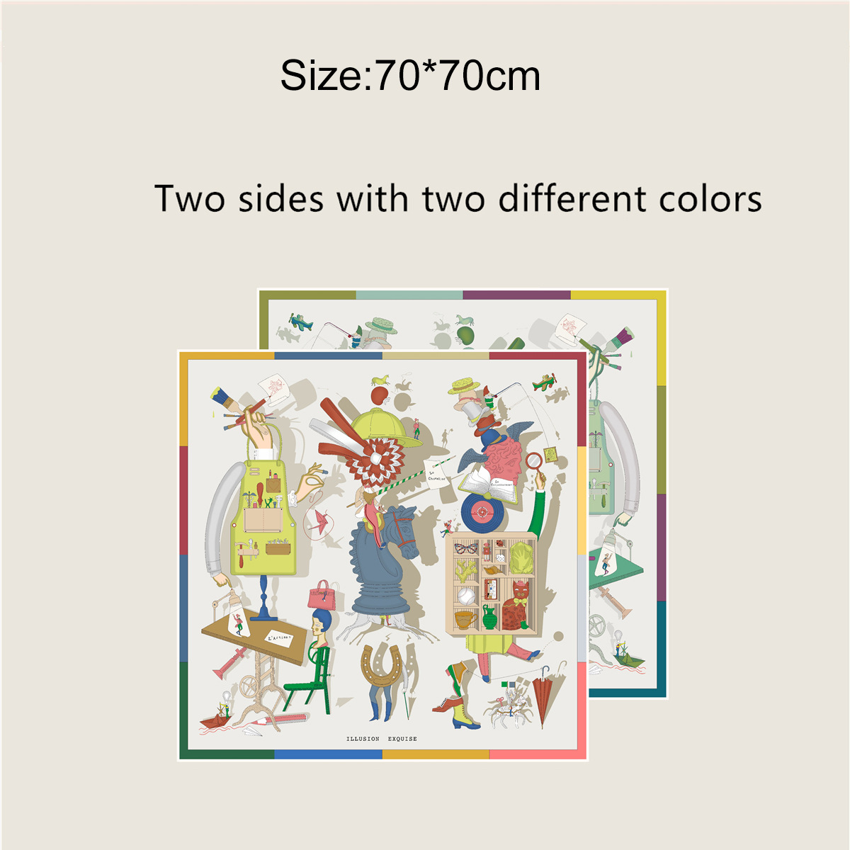 Double Sided Silk Scarf 70CM Women Square Bandanas Hand Rolled Shawls Summer Head Hair Scarves Neck Accessories Lover Gift AB FACE