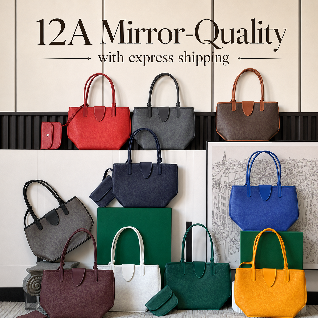 12A Mirror Quality Women Tote Bag Large Capacity Shopping Bag Genuine Leather Shoulder Handbag with Pouch Luxury Style Daily Travel Work Purse Whole