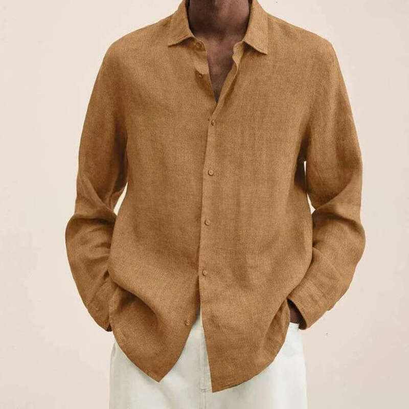 Men Shirt Cotton Linen Solid Color Long Sleeve Turn Down Collar Shirt Loose Casual Spring Summer Tops Free Shipping