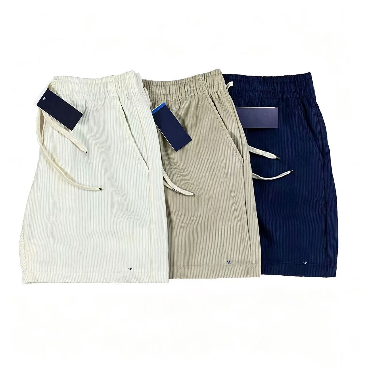 R Fashion Trendy Brand Pure Cotton Elastic Waist Casual Shorts, Corduroy Summer Loose Wide-leg Shorts-image-1105872521