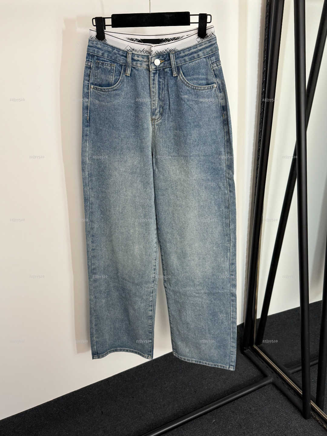 Brand minimalist women Jeans Four Seasons lady denim women designer clothes High waist letter ribbon splicing slimming denim pants A220X05N251-image-1105842167
