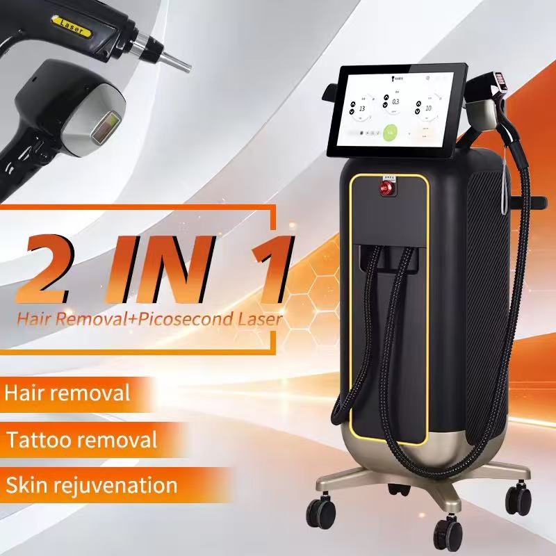 Professional 2 in 1 Picosecond Laser Tattoo Removal Machine With 808nm Ice Cooling Diode Laser Hair Removal Nd Yag Skin Colors Skin Rejuvenation For