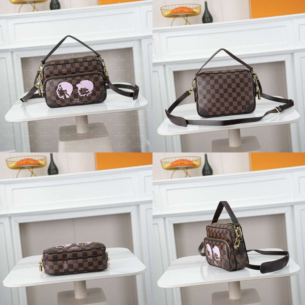 Stylish Plaid Print Shoulder Bag Canvas Leather Lightweight Crossbody Bag With Top Handle-image-1105876655