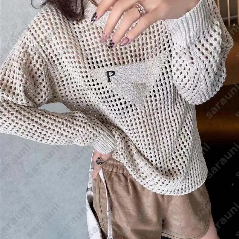 2025 Women Tshirt Designer Tops Woman Clothes Versatile classic letters Hollow Out White Knit Tees Cotton Fashion Womens Clothing