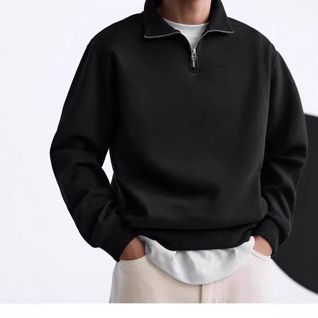 Designer casual half zip stand up collar sweatshirt trendy fashionable simple loose plus size fleece men's hoodie b4 21