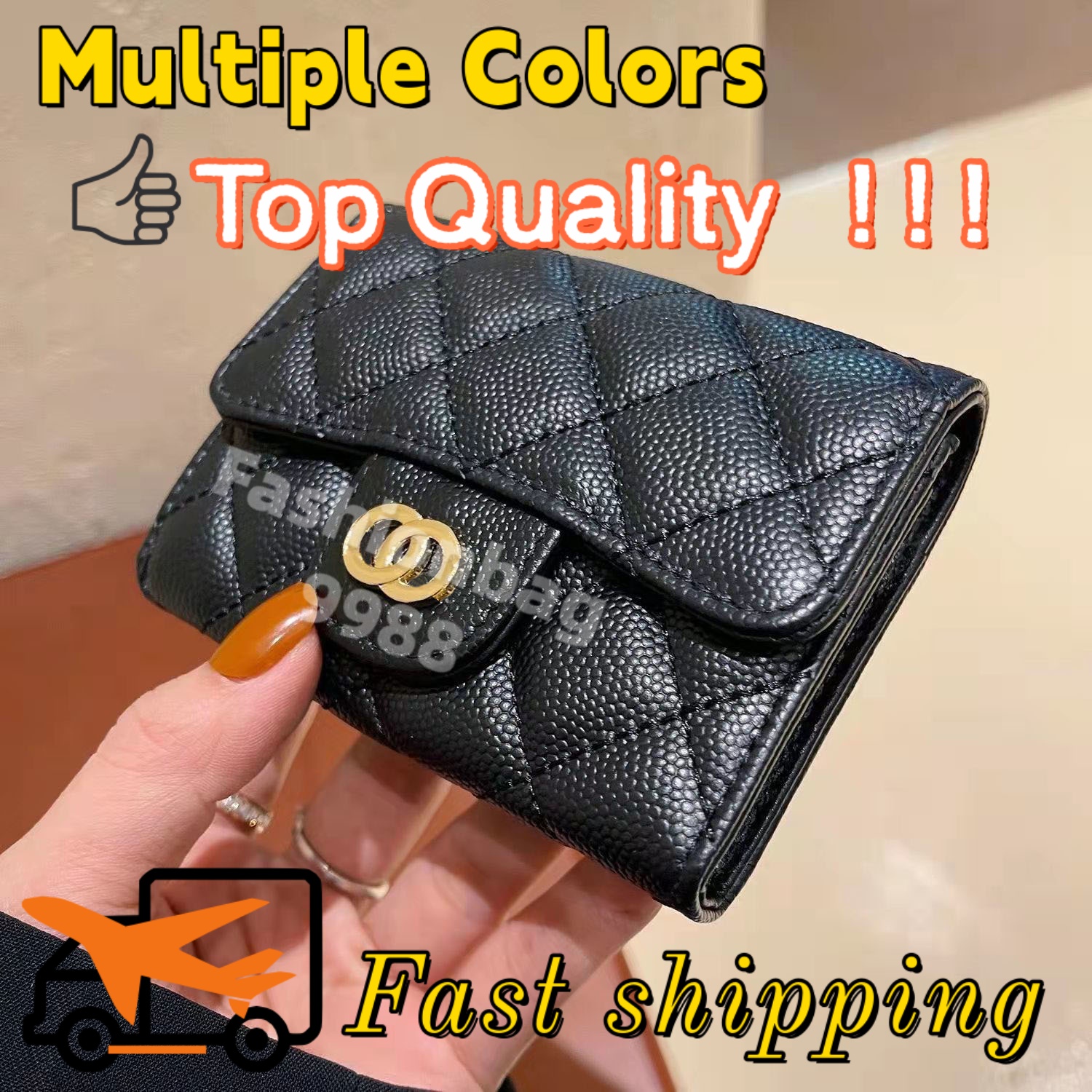 luxury bag designer wallet women card holder women luxury black men wallet purse caviar plain leather fold wallets coin pouch chains flap designe