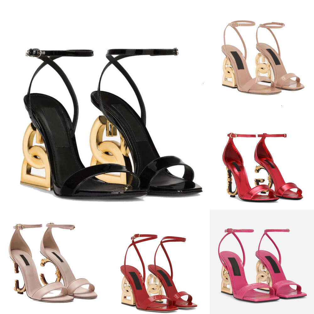 top Designer Dress High Heels Famous Brand Women Patent Leather Sandals Shoes Red Black White Party Wedding Lady Walking Shoe Elegant Evening Party