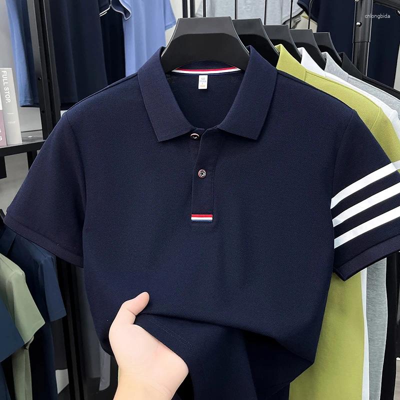 Men's Polos Pure Cotton High-end Polo Shirt Summer Short Sleeved Lapel T-shirt Loose Casual Top For Commuting Outdoors-image-1105812739