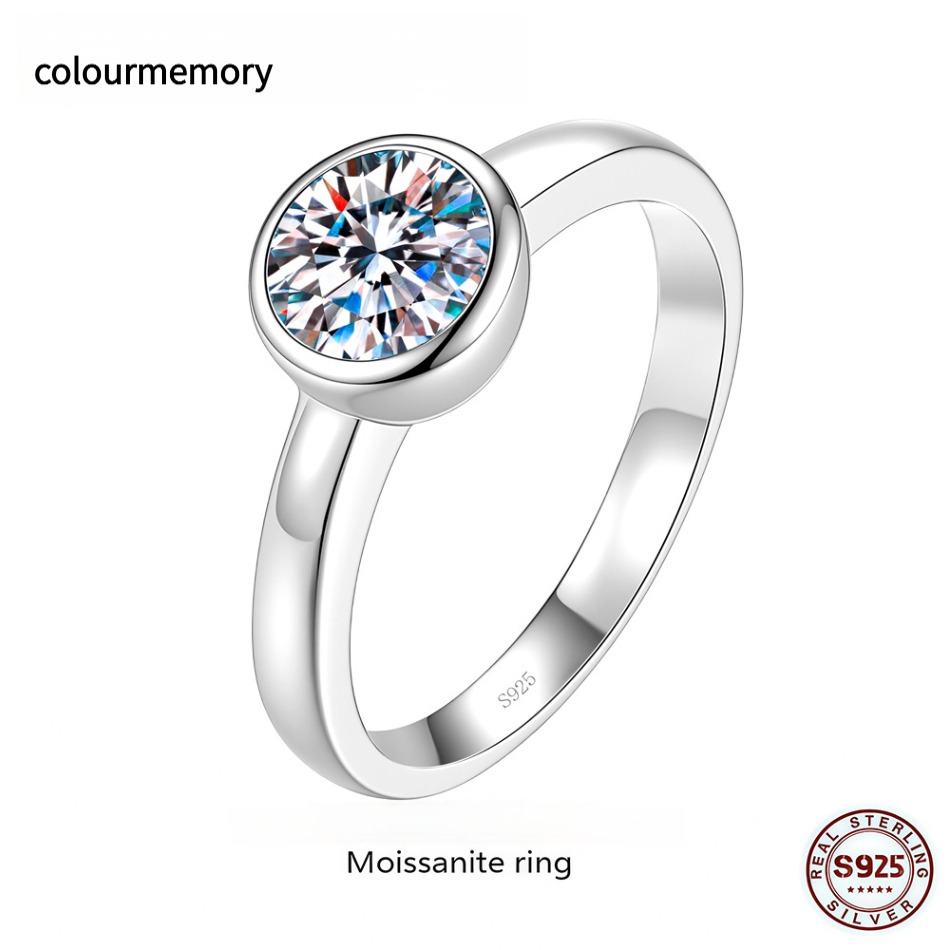 S925 Sterling Silver 1CT/0.5CT D Color Moissanite Bubble Ring, Adjustable Open Band, Women Promise Jewelry With GRA Certificate-image-1105895450