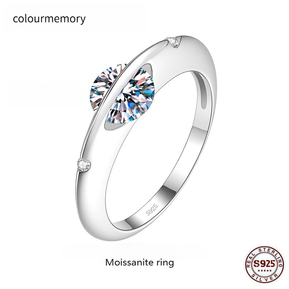 S925 Silver Spinning Moissanite Ring, Modern Rotatable Tension Set Promise Ring, Minimalist Fidget Anxiety Ring for Women-image-1105823936