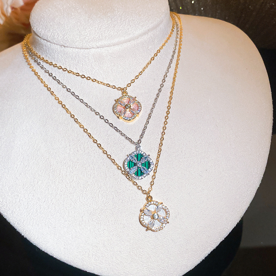 Zirconia Clover Flower Pendant Necklace, Exquisite, Fashionable, Elegant Clavicle Chain, Light Luxury, High-end Neck Chain for Women-image-1105776404