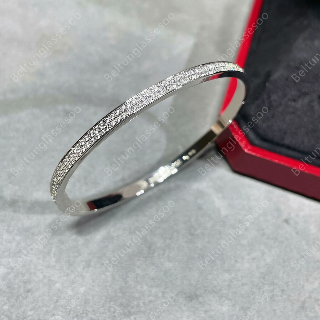 Designer Screw Bracelet Fashion Luxury Bangles Thin Full Moissanite Diamonds 18k Rose Gold Silver Diamonds Bracelet Men Women 16 17 18 19 Size wi