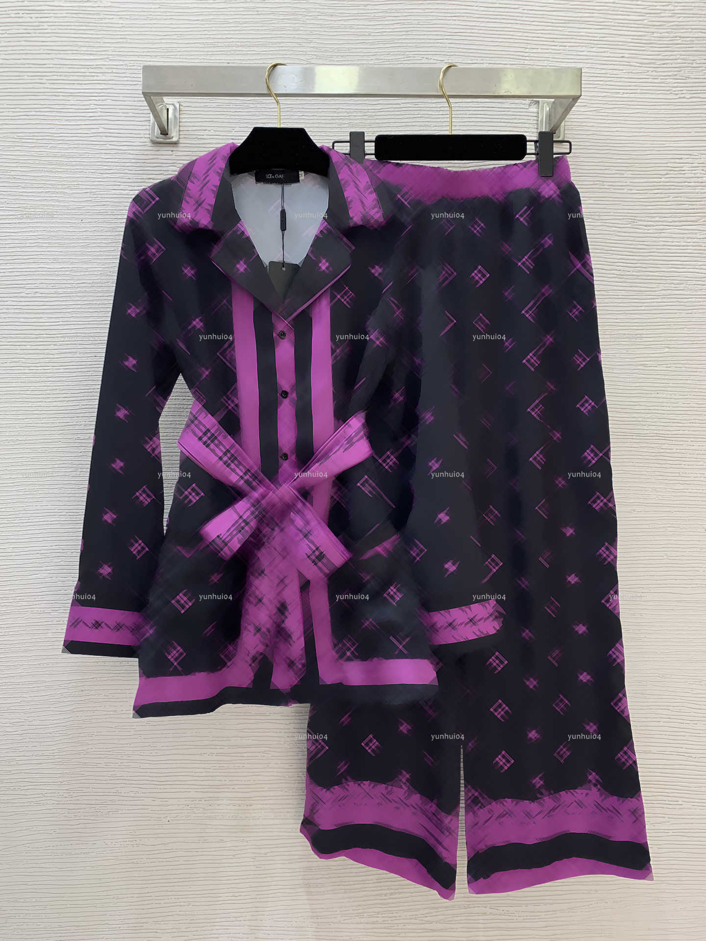 Popular Home set women coat Summer lady pants women designer clothes comfortable long-sleeve Stamp shirt+wide-leg long trousers A852X17N130-image-1105847821