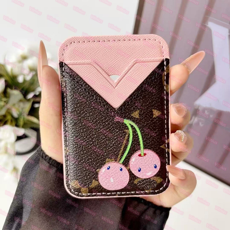 Cherry Designer MagSafe Magnetic Leather V-shaped slot to store two cards For iPhone 17 16 15 14 13 Pro Phone Case All Fitted Women Men Universal Co