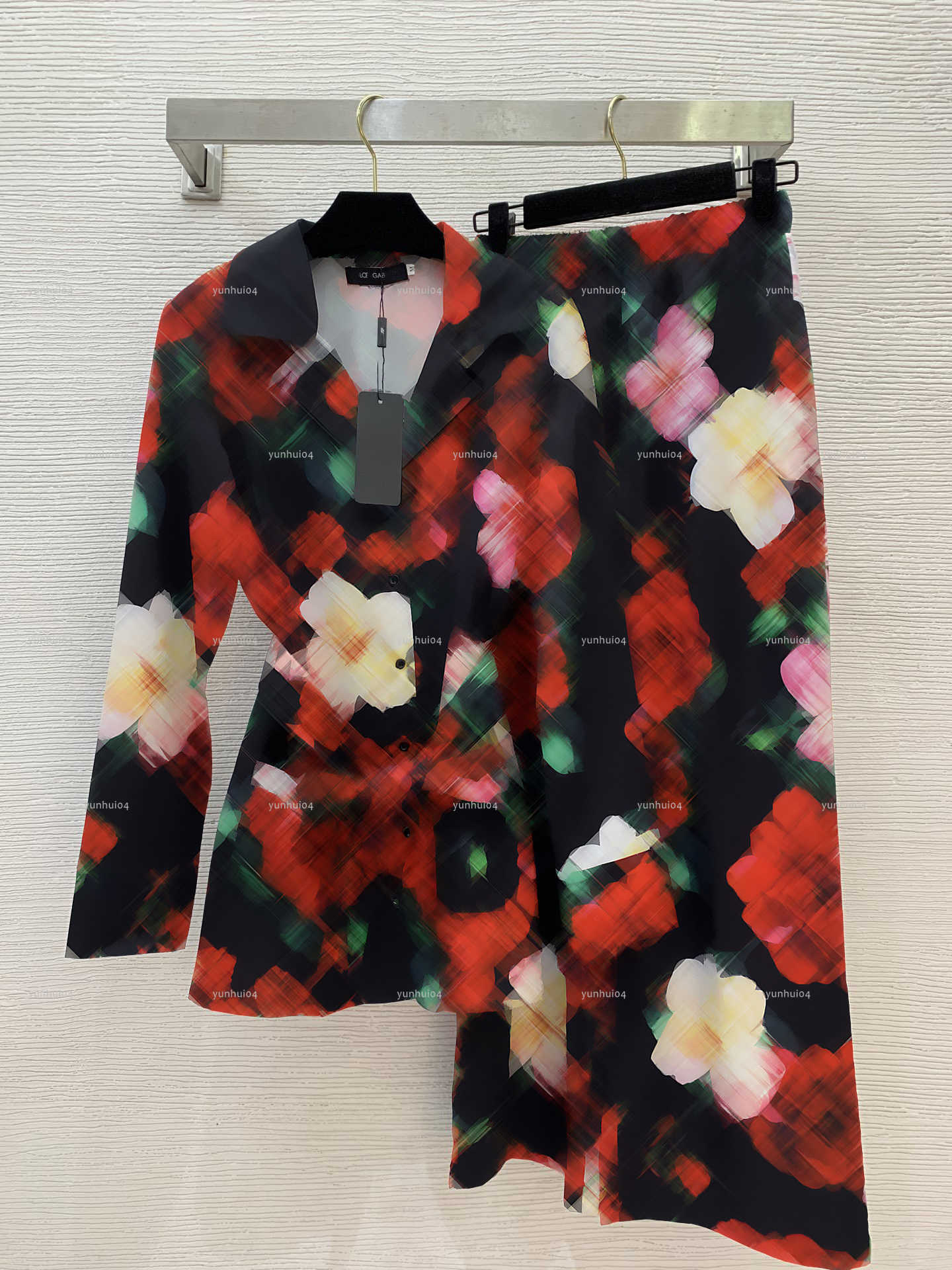 Popular Home set women coat Summer lady pants women designer clothes long-sleeve Stamp shirt+wide-leg long trousers A852X17N130-image-1105847836