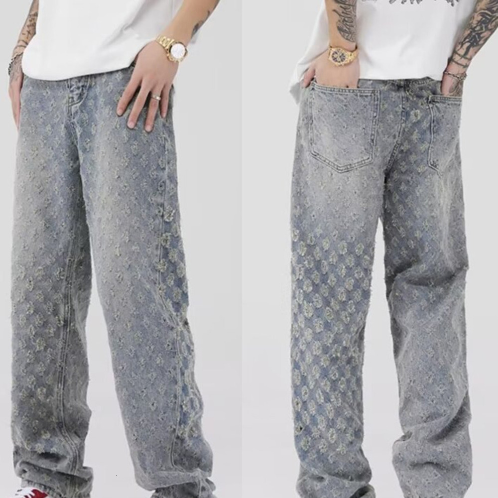 2026 new Luxury brand casual jeans slim fit printed retro lightweight straight leg pants fashion outdoor sports versatile long trousers