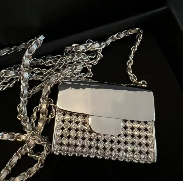 Evening Bags Designer Mini Shimmer Diamond Mini Flap Bags Silver Diamante Metal Lipstick Case Hardware Chain Coins Purse Wallets Luxury Dinner Sh-image-983761819