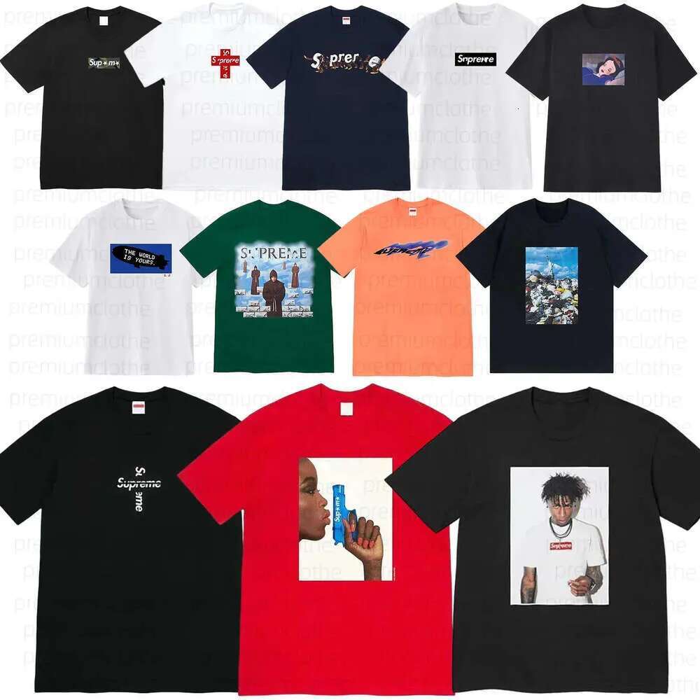 2026 NEW T Shirt Men Designer Short Sleeve Supremity T-Shirts Box Label Neckline Pop Art Graphic Print Standard Unisex Fit Cotton Blend Black Street