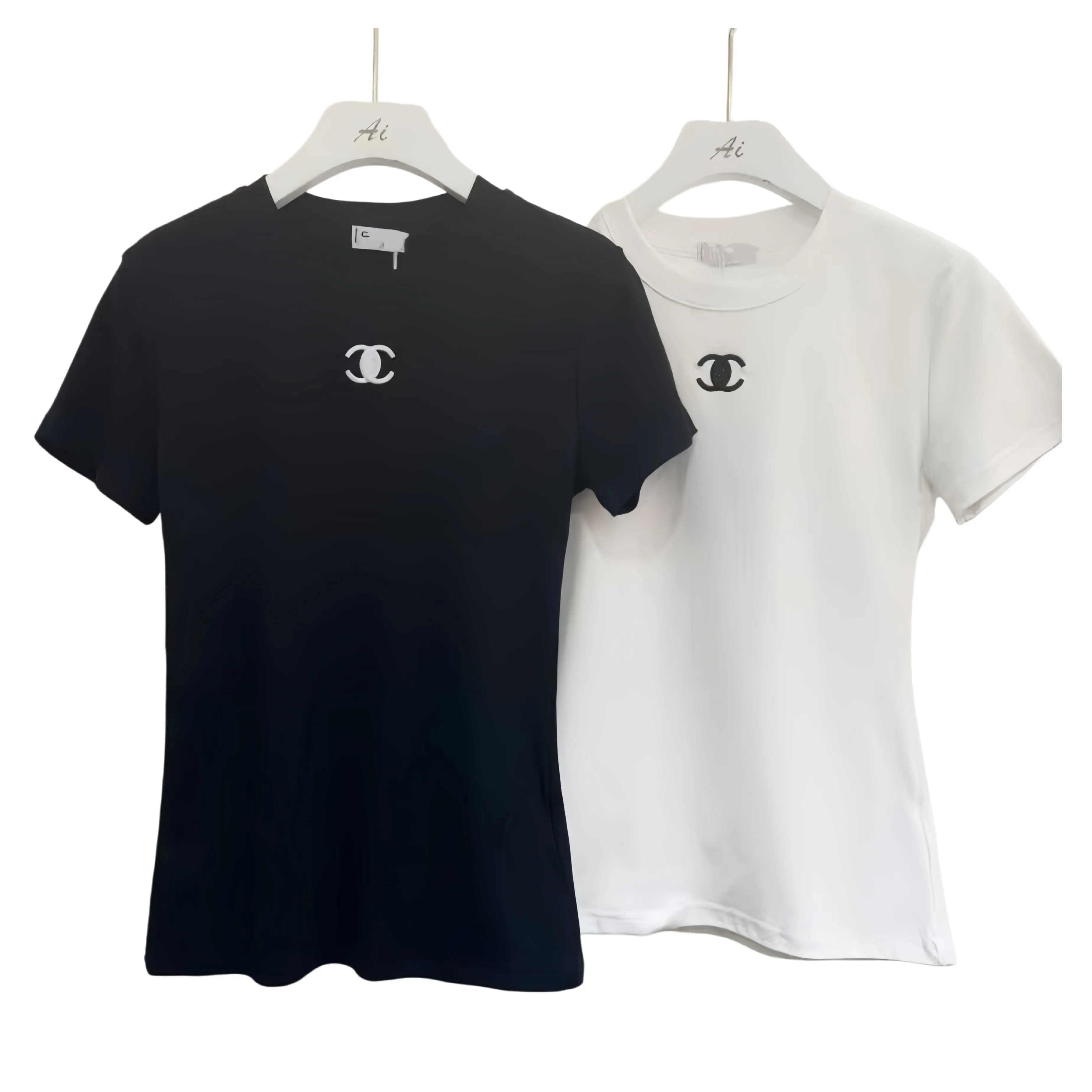 Womens t shirt designer brand cc tshirt luxury brand classic letter embroidery cotton short-sleeved fashionable slim black and white tee tops high-e