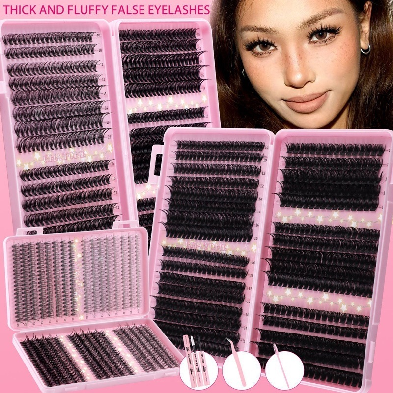 Cils Cluster - Kit d'extensions de cils épais et vaporeux avec liaison et joint de cils, cils segmentés DIY bouclés en D réutilisables, cils indi