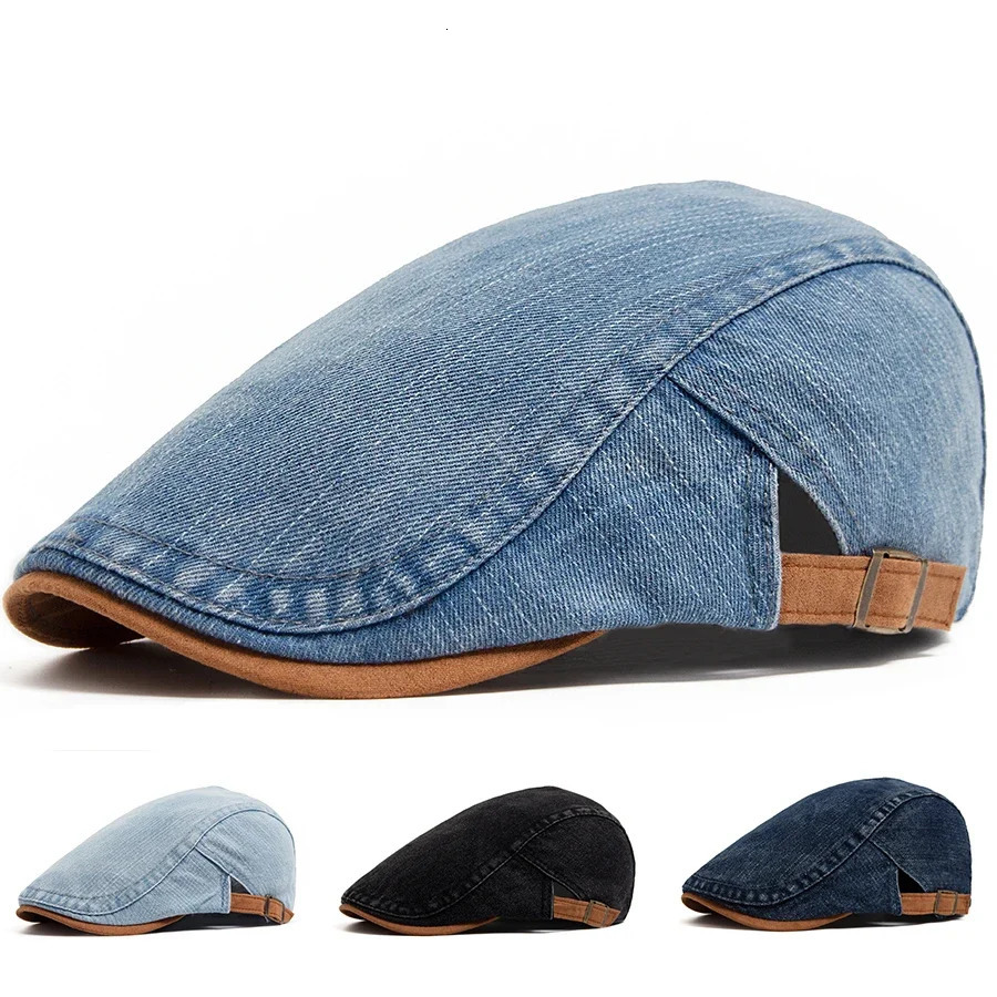 Denim Cotton sboy Cap Women Patchwork Brown Soft Beret Men Flat Visor Hat Vintage For Spring Autumn Summer Casual Adjustable 260514BJ
