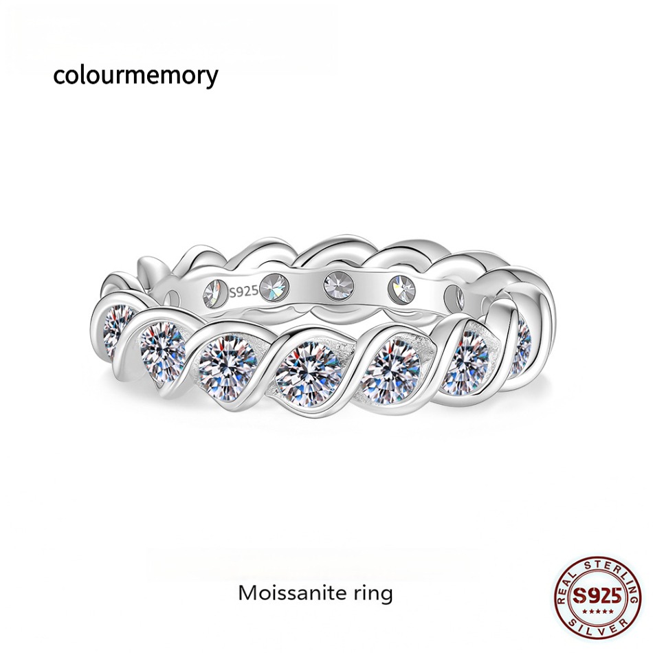 S925 Sterling Silver D Color Moissanite Twisted Eternity Band, Women Stackable Wedding Ring With GRA Certificate-image-1105911818