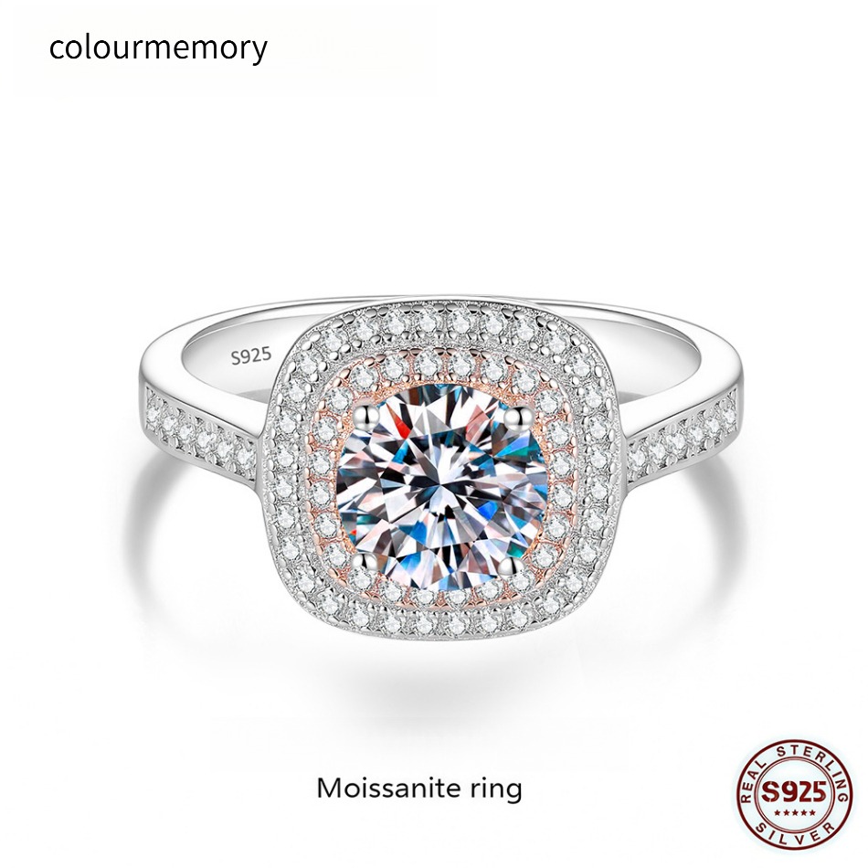 S925 Sterling Silver 1CT D Color Moissanite Square Halo Ring, Adjustable Open Band, Women Engagement Jewelry With GRA Certificate-image-1106025035