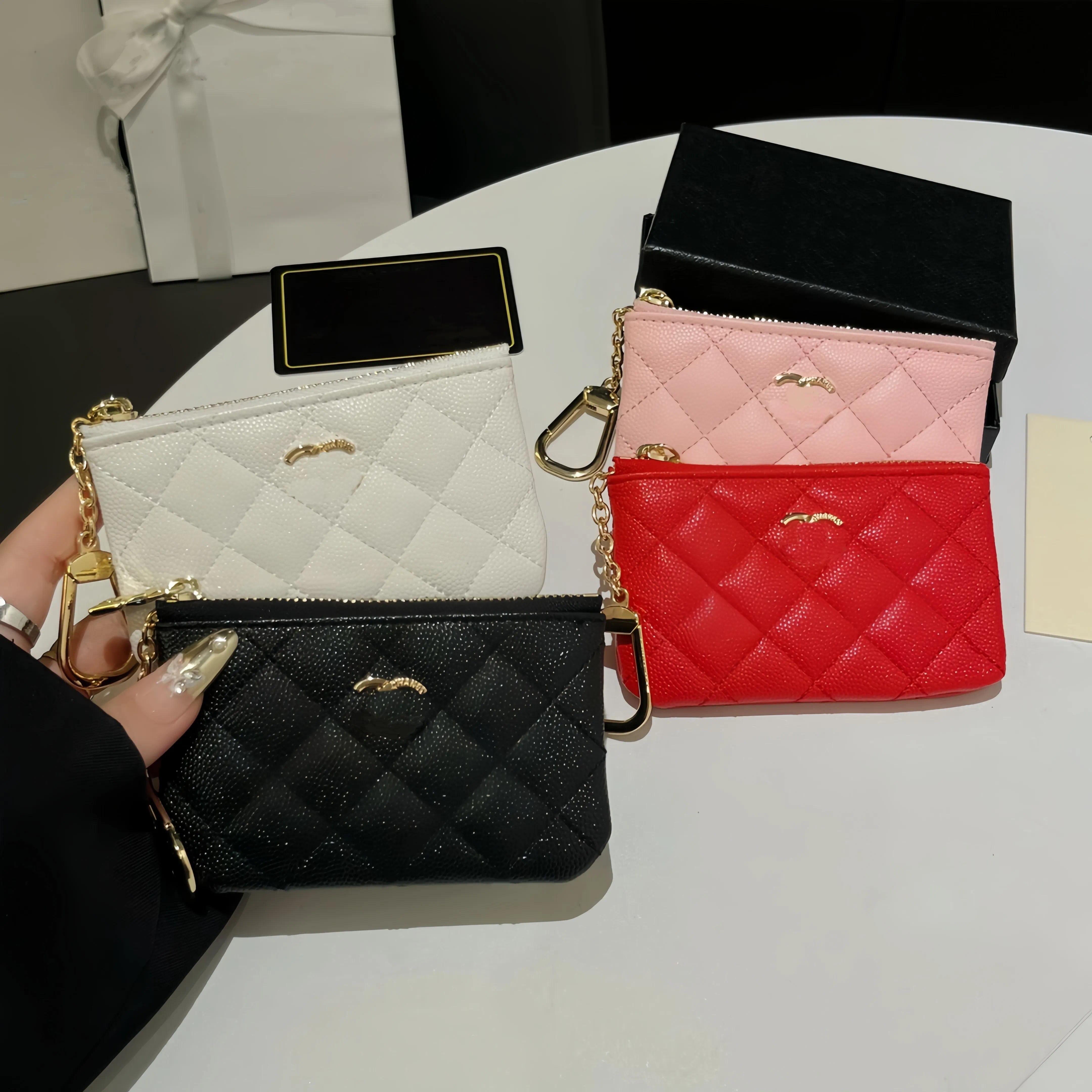 Caviar Luxury Women card holder designer wallet 2c 3y bag Mini purse women genuine Leather Womens men zipper Purses Key Ring Credit Coin Mini Wallet