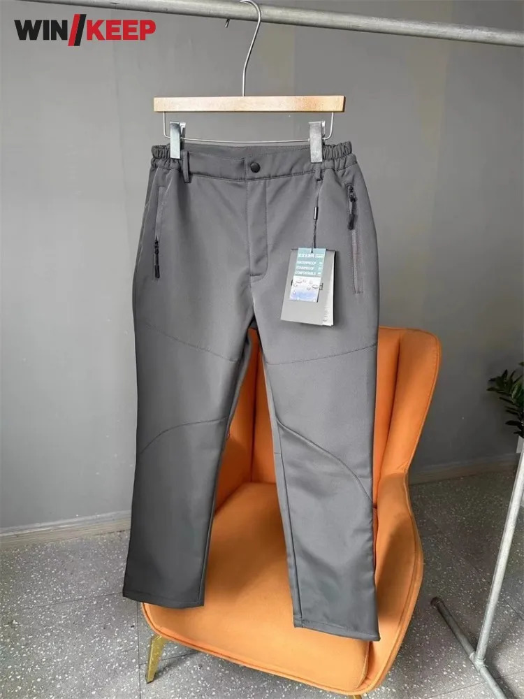 Outdoor Windproof Waterproof Straight Trousers Winter Fleece Liner Warm Mens Hiking Pants Solid Color Travel Camping Sweatpants 260513 05