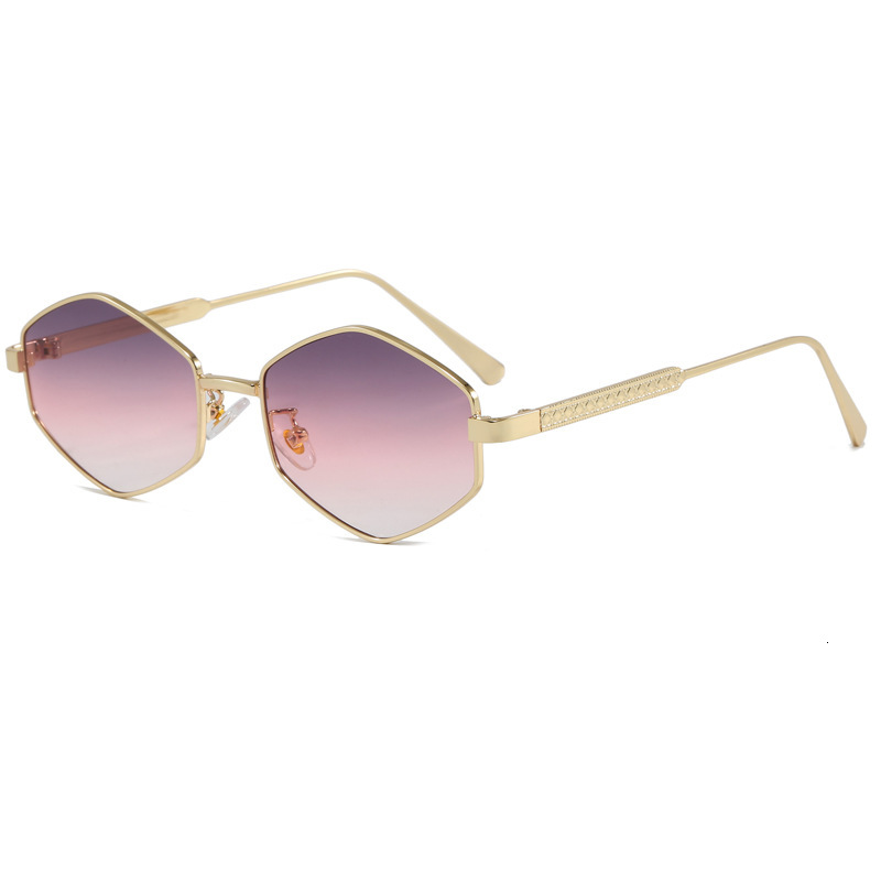 Elite High Street outdoor Geometric Polygon Sunglasses Protection, Luxury Gold Metal Frame Irregular Hexagon Shades, Fashion Eyewear for Driving Tra