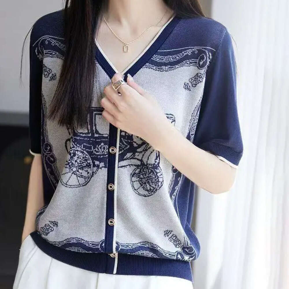 Summer Thin Short Sleeve V Neck T Shirt Women S Base Layer Top Silk Blend Knitted Large Size Casual Elegant Style