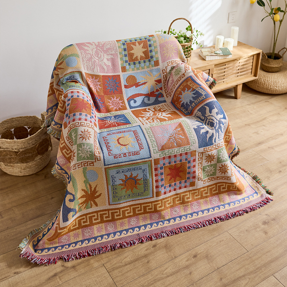 Sofa cover with sun pattern, sofa towel, decorative blanket, sofa cover, all-season sofa cushion.W3J901-image-1106006647