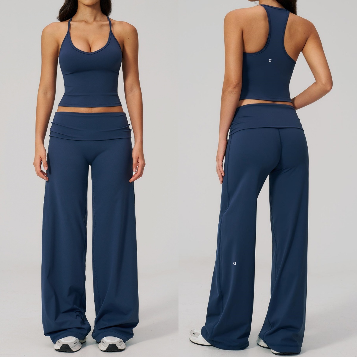 2155AO Gym Set Women's Quick-Dry Yoga Vest Folded Waist Loose Wide-Leg Slimming Outdoor Sports Bottoms Breathable Exercise Top Women's Bru