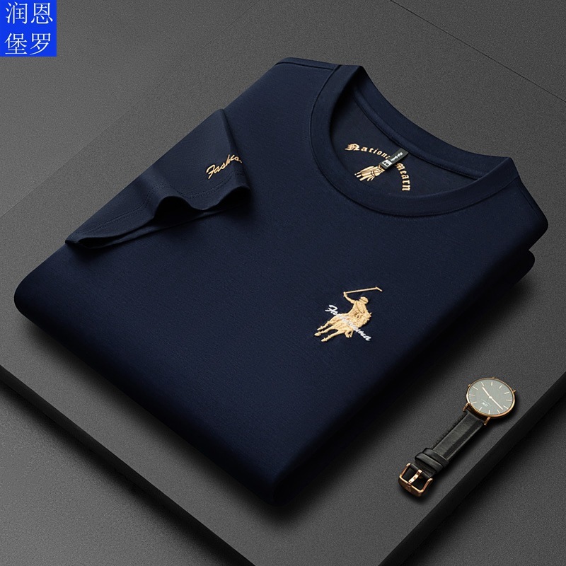 Luxury Brand Designer Mens 2026 Navy Blue Mulberry Silk Embroidered Polo Player Crew Neck Short Sleeve T Shirt Casual Breathable Comfortable Trendy