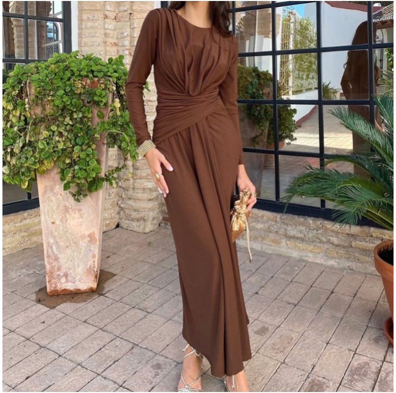 (1874) New Women Long Elegant Pleated Dress Long Skirt-image-1107452828