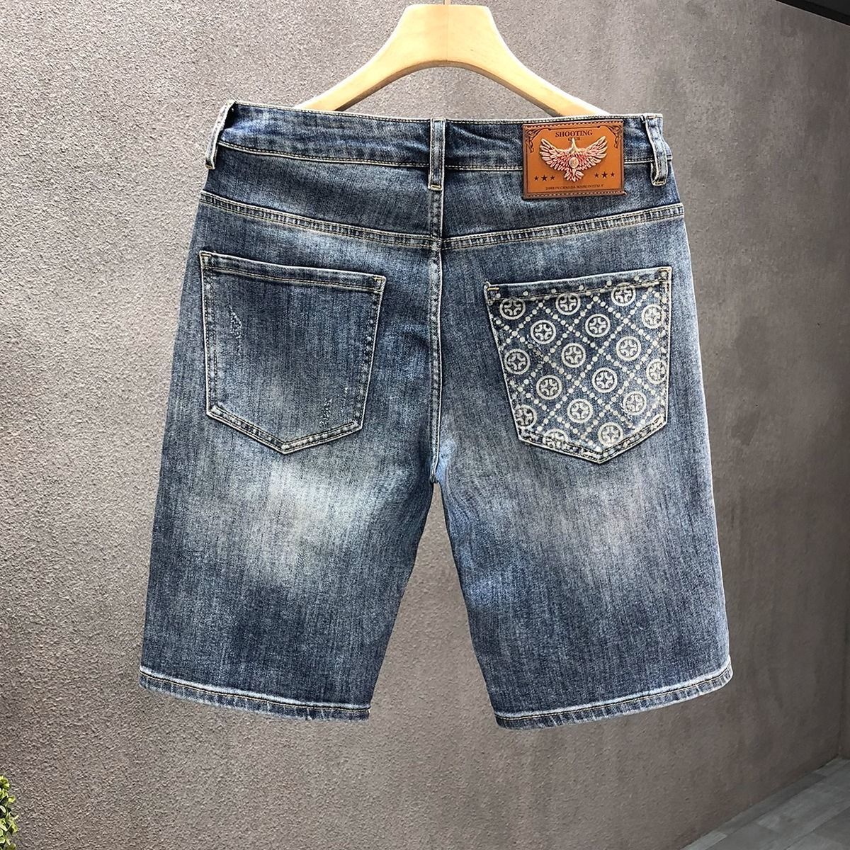 Luxury Brand Designer Mens Washed Monogram Print Straight Leg 5 Inch Denim Shorts 2026 Summer Thin Streetwear Casual Comfortable Daily Wear Bottoms