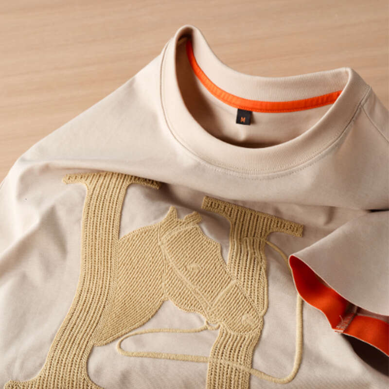 Luxury Light Luxury High-End War Horse Hollow Embroidery H Letter Short-Sleeve Men's Summer New Business Casual Round Neck Top T-Shirt