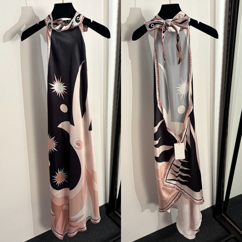 Robe licou imprimée de luxe pour femmes, robe de styliste à ourlet irrégulier, dos nu, vacances d'été, robes de soirée à la plage