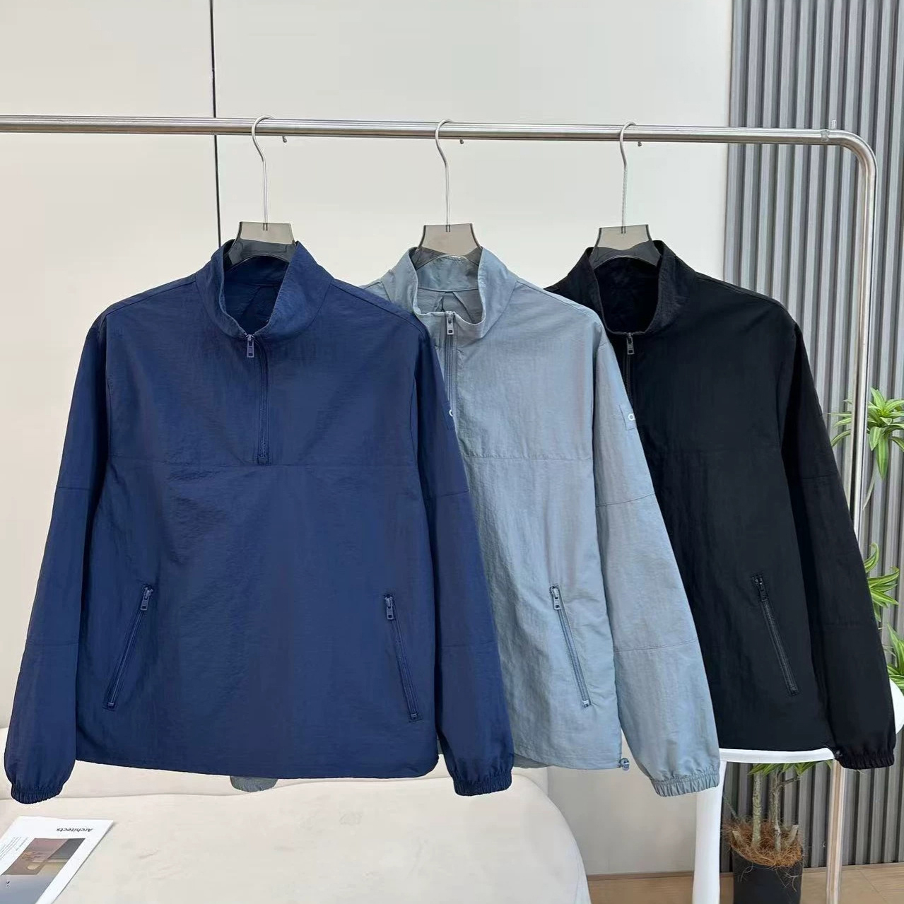 Men Light Weight Takeaway Track Pullover Quick-dry Stand Collar Windproof Breathable Loose Jackets-image-1111172013