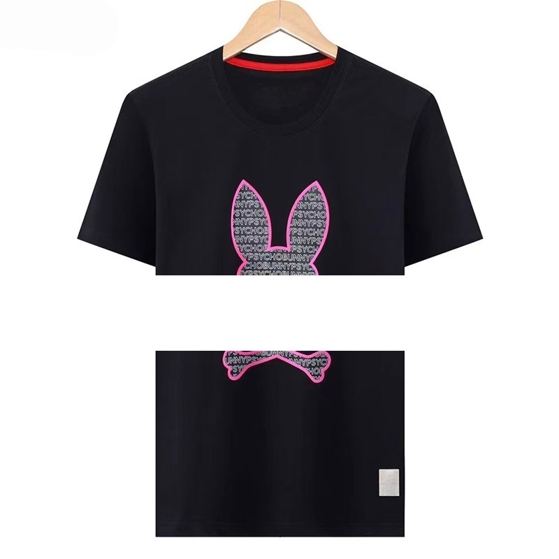 Psychicys Bunny Shirt Mens Designer Shirt Crew Neck Double Line Rabbit Graphic Tee Summer High Street Fit Short Sleeve High Quality Psycholyity Bunn