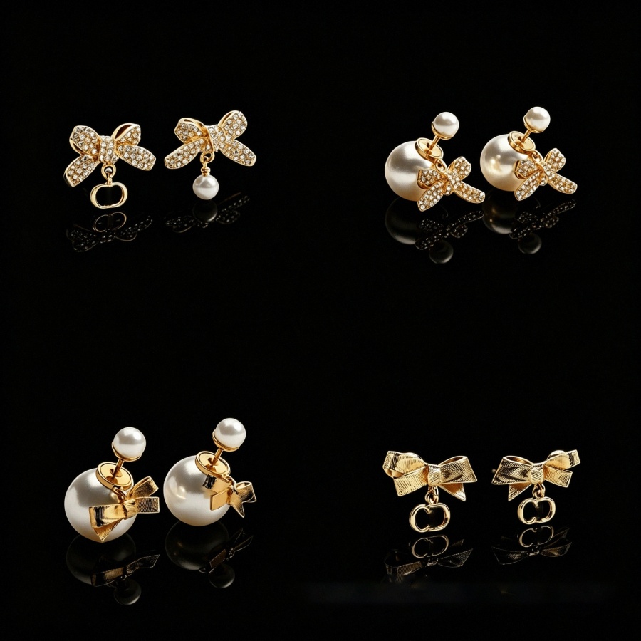 New pearl designer Earrings four Leaf clover bowknot women stud gold silver plated High end Jewelry set all match party Wedding gift H6w4#