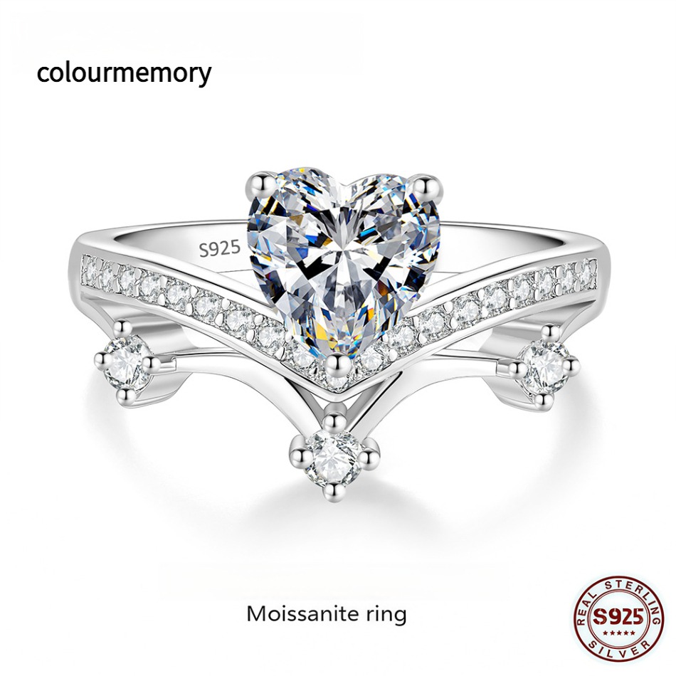 S925 Sterling Silver 1CT D Color Heart Moissanite Ring, Adjustable Open Band, Women Promise Jewelry With GRA Certificate-image-1105968416